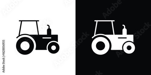 Tractor icon flat simple. icon set in silhouette