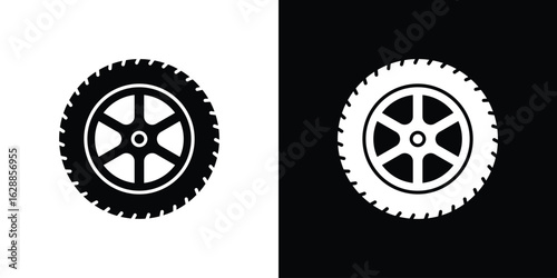 Tire icon flat simple. icon set in silhouette