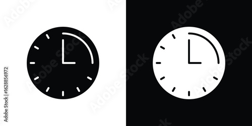 Time quarter past icon flat simple. icon set in silhouette