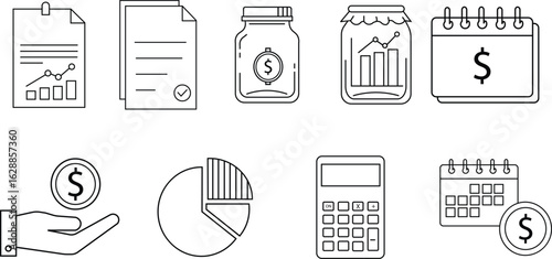 Financial and Business Icon Set for Money Management, Savings, and Investment Planning.