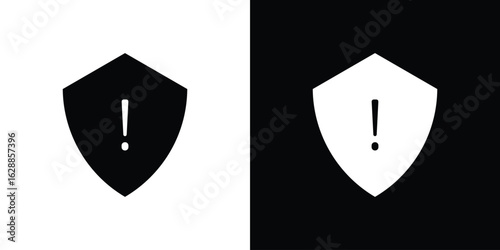 Shield exclamation icon flat simple. icon set in silhouette