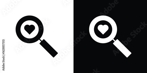 Search heart icon flat simple. icon set in silhouette
