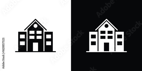 school icon flat simple. icon set in silhouette