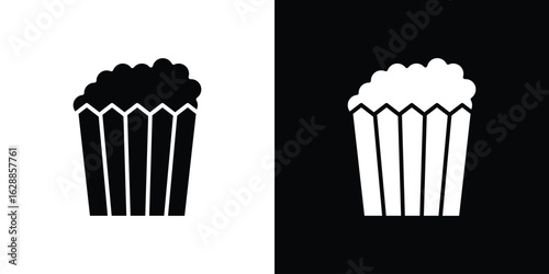 Popcorn icon flat simple. icon set in silhouette