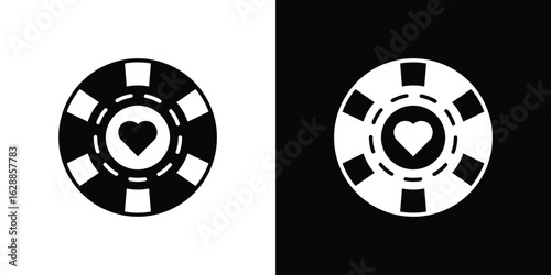Poker chip icon flat simple. icon set in silhouette