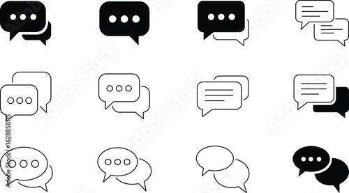Collection of Chat and Dialogue Icons Featuring Speech Bubbles for Messaging and Communication Designs