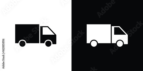 Moving truck icon flat simple. icon set in silhouette