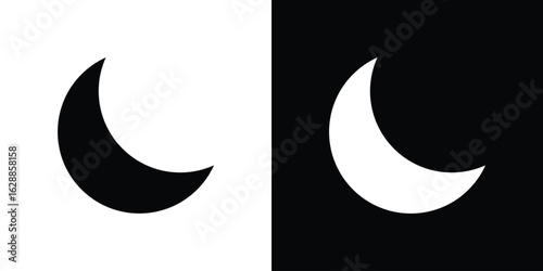 Moon icon flat simple. icon set in silhouette