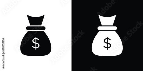 Money bag icon flat simple. icon set in silhouette