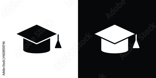 Graduation cap icon flat simple. icon set in silhouette