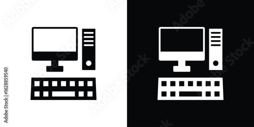 Computer icon flat simple. icon set in silhouette