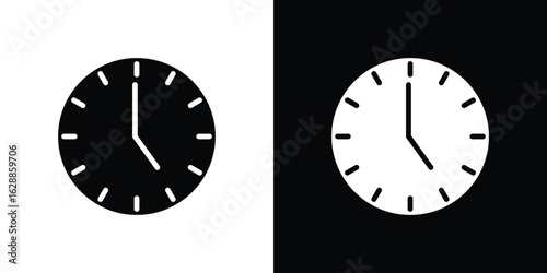 Clock-five icon flat simple. icon set in silhouette