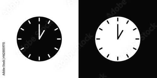 Clock two icon flat simple. icon set in silhouette