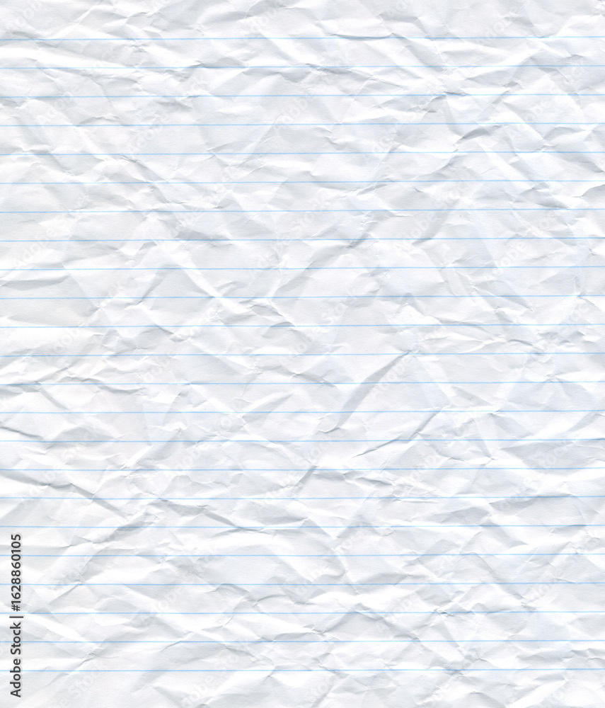 Fototapeta premium Natural lined crumpled paper page background. Old antique notebook sheet paper texture. Vintage paper background. 