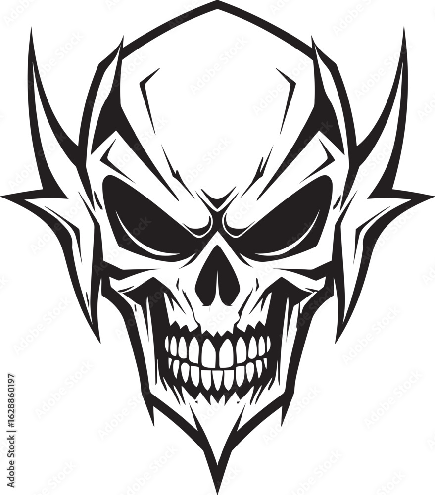 Fototapeta premium Demon Skull Horns Emblem Black Vector Vicious Skullhead Horned Vector Art