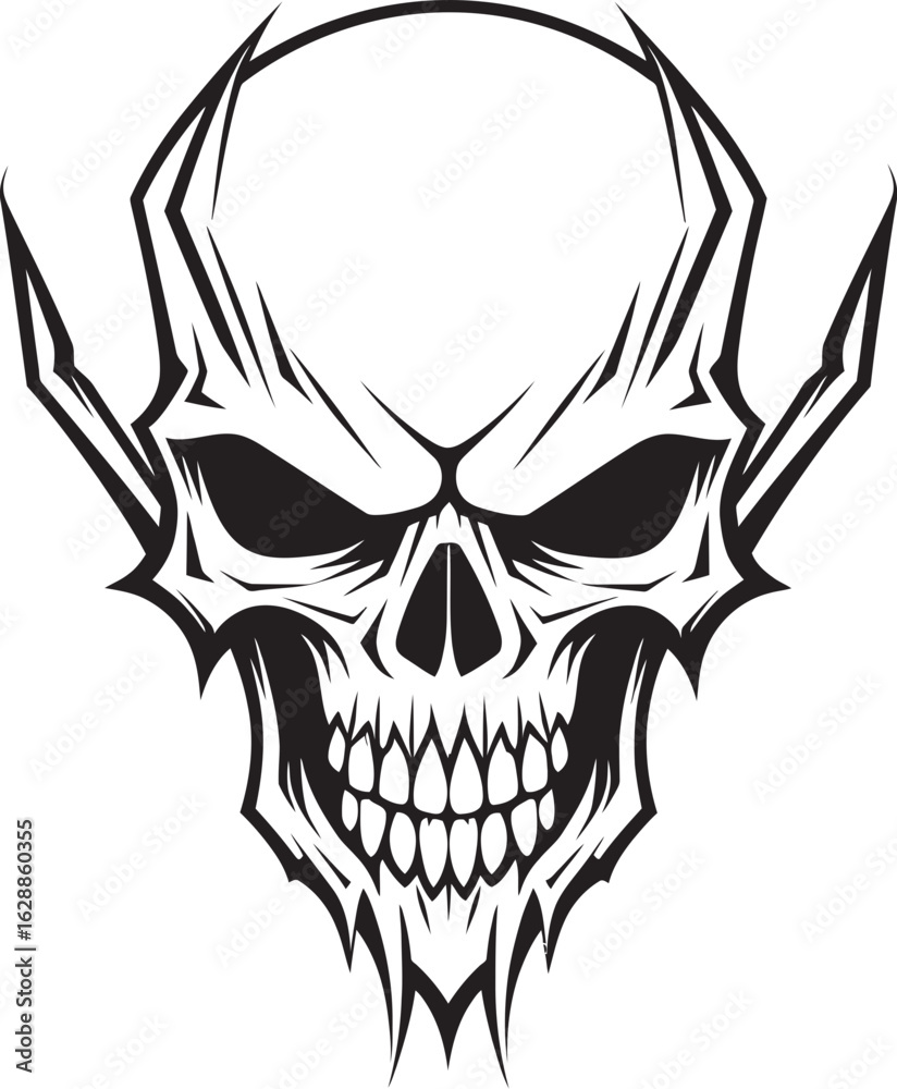 Fototapeta premium Horned Skull Menacing Vector Design Skull Horned Malevolent Black Icon