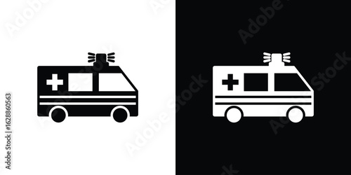 Ambulance icon flat simple. icon set in silhouette