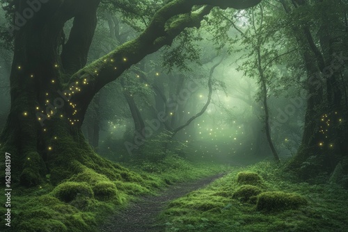 Fototapeta Naklejka Na Ścianę i Meble -  A mystical forest is the dreamland landscape produced by generative ai