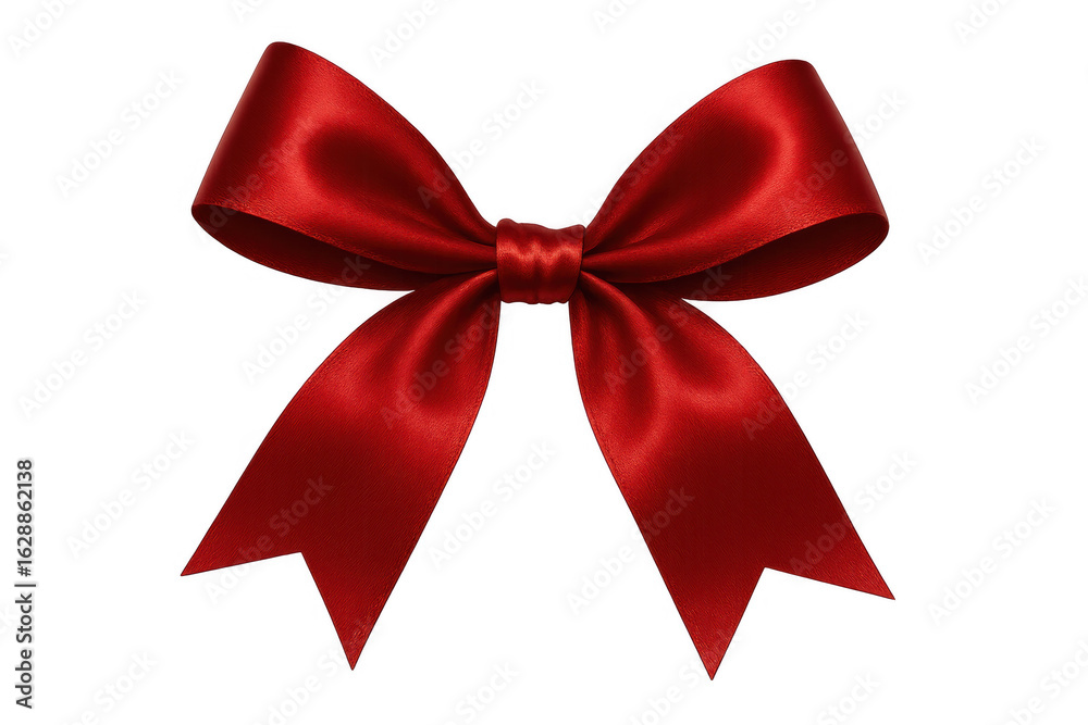 Delicate red silk ribbon bow resting on transparent backdrop, lending graceful accent to gift presentation, card design, festive embellishments Delicate red silk ribbon bow resting on transparent backdrop, lending graceful accent to gift presentation, card design, festive embellishments