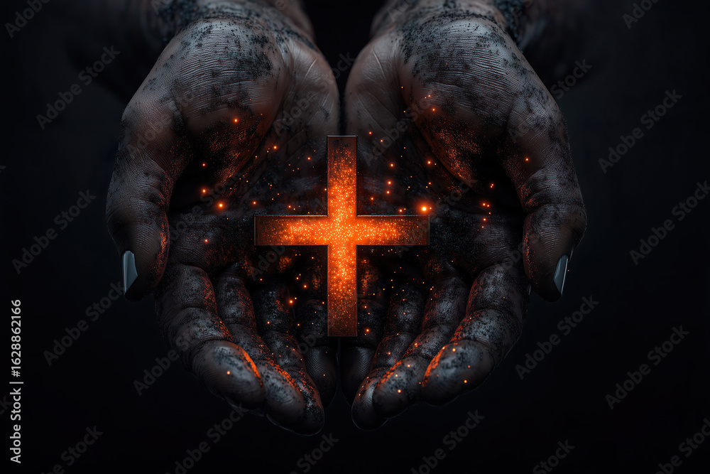 Obraz premium Cross Illuminating from Within Hands