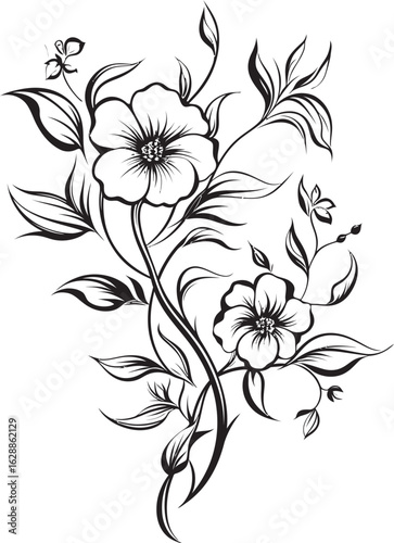 Classic Floral Vector Black Icon Logo Floral Decorative Element Vector Black Art