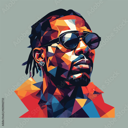 Polygonal Portrait of African American Man with Glasses Pop Art Illustration