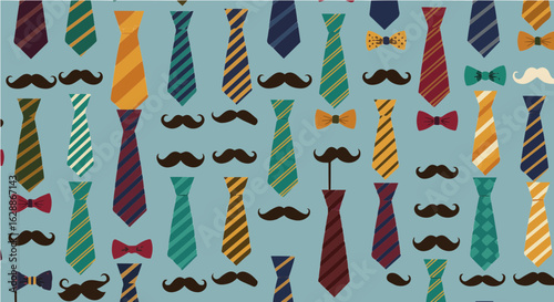 Father's day father's day pattern with ties and mustaches for gift wrap or fabric design background vector illustration vector