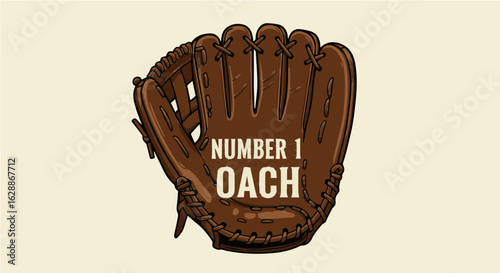 Father's day number one coach baseball glove illustration for sports team and coaching achievement and recognition award vector