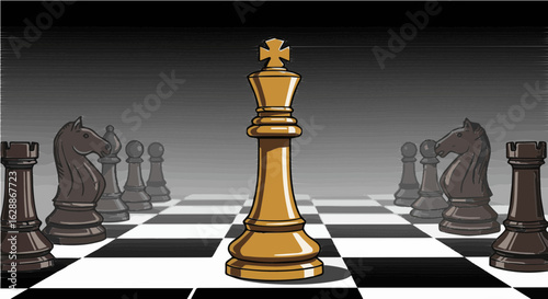 Father's day chess game strategy illustration featuring king piece on chessboard for strategic thinking concept vector