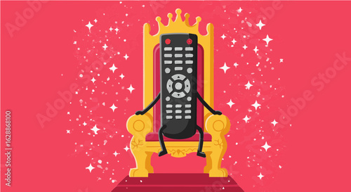 Father's day remote control king sitting on throne illustration for television streaming and home entertainment concept design vector