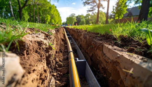 Utility trench installation in progress