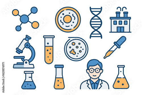 Science lab equipment vector illustration for medical research and experiments in laboratory setting concept on transparent background