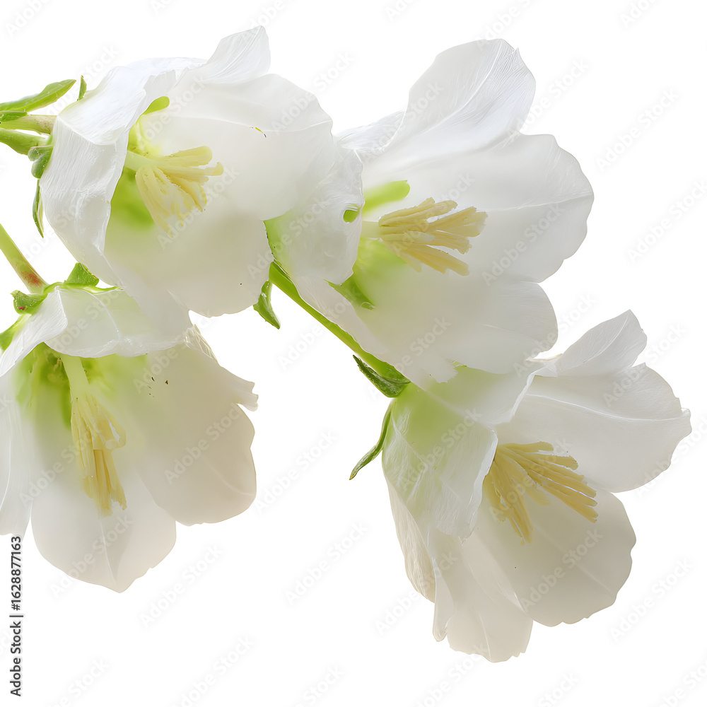 Obraz premium Elegant white bellflowers against a stark black backdrop showcasing delicate floral beauty