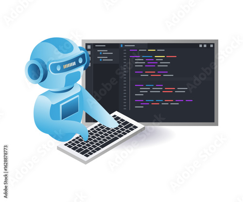 The robot is compiling a programming language.eps