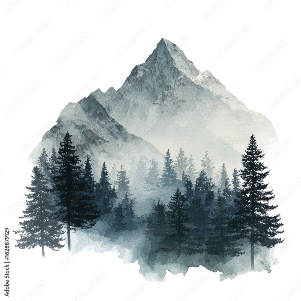 Fototapeta premium Misty mountain landscape within a stylized frame