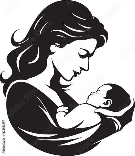 Simple Woman Holding Baby Vector Logo Black Loving Mother and Infant Black Logo Icon Design