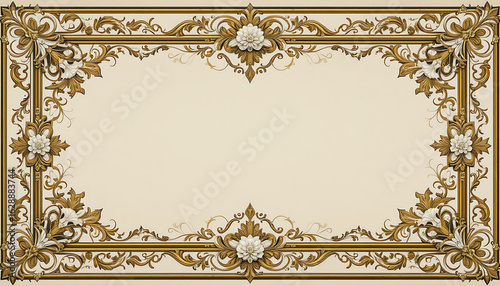 Ornate Golden Floral Decorative Border Frame.