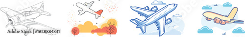 A lone, contemporary passenger airplane rendered as a single-line illustration