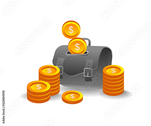 Lots of money with a briefcase.eps