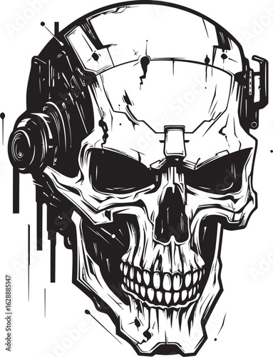 Cyber Skull Robotics Emblem Blackout SkullTech Vector