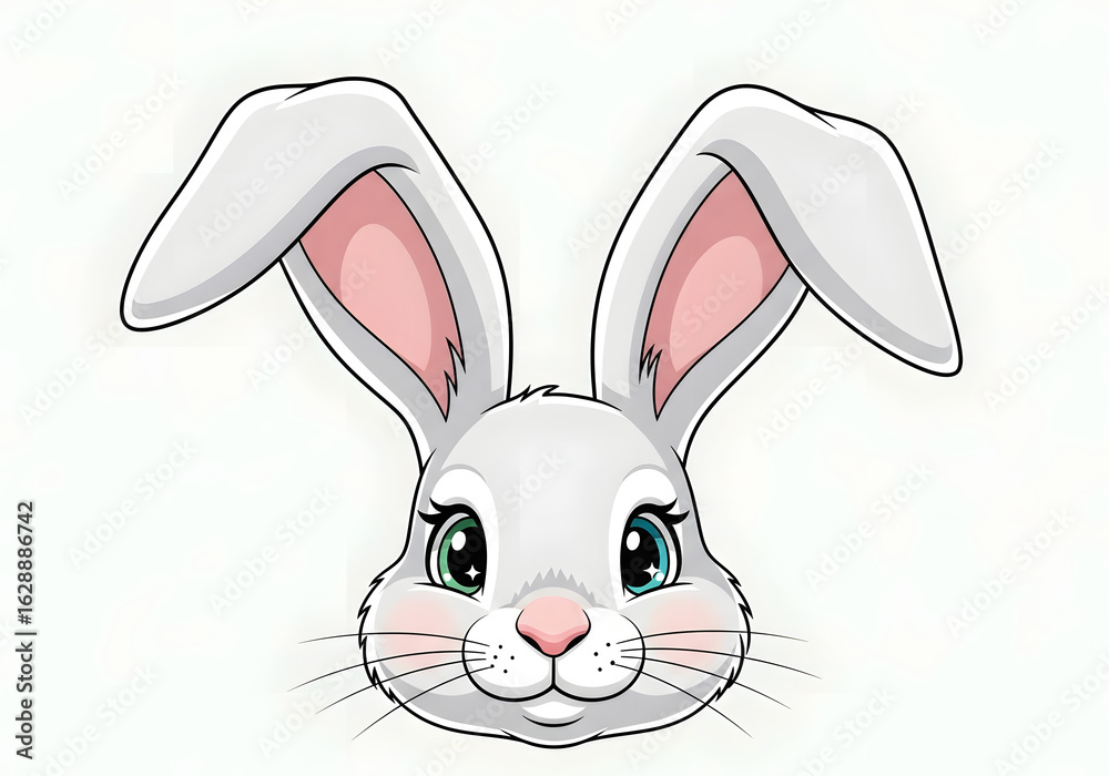 Fototapeta premium Cute Easter bunny with a pink nose and fluffy white fur, hopping happily in green grass