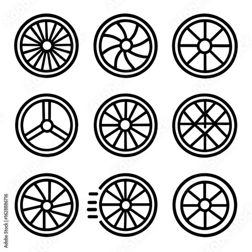 Icon rims mechanical detail rotation spokes grid symbol connection rim vector car