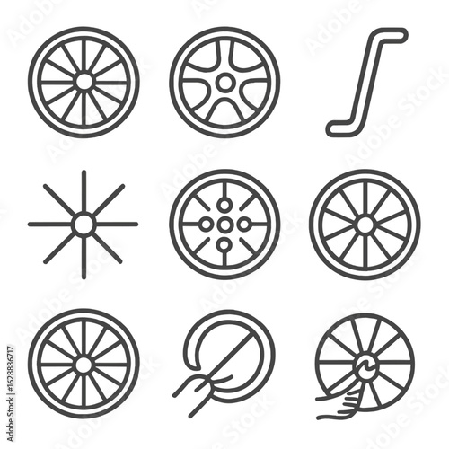 System metal lines icons spoke wheel rim repairing vector structure spokes icon