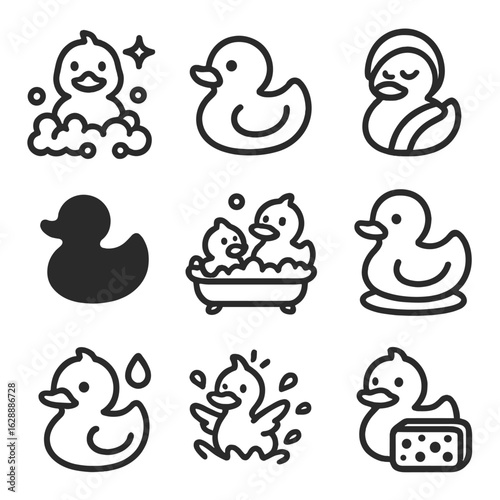 Duck plump water rubber vector splashing icon set pair beside towel