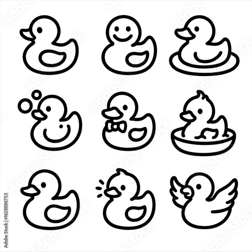 Duck rubber icon bath icons floating face toy tub vector tie