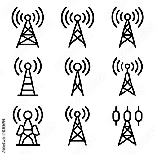 Vector icon outline set contour collection minimal stroke symbol line network relay