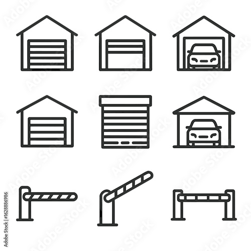 Contour collection icon garage minimal vector symbol stroke set line outline