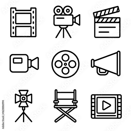 Symbol set collection minimal contour filmmaking line outline icon vector stroke