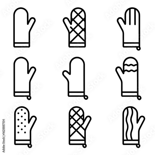 Oven minimal collection stroke set glove vector icon contour icons line symbol