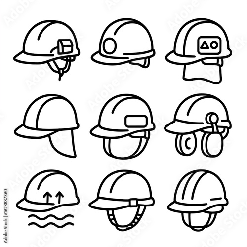 Helmet helmets space safety sticker icon adjustable vector logo industrial ratings strap